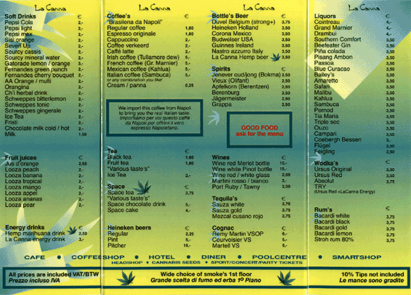 La Canna Menu (Inside)